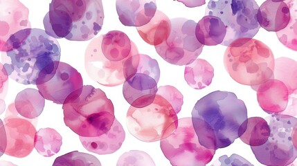 Poster - This image features an abstract watercolor background with pink and purple circles. The circles are different sizes and overlap each other to create a dynamic and organic feel. The colors are soft and