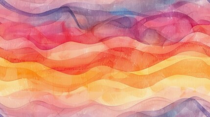 Aufkleber - A colorful watercolor painting depicts abstract wavy lines in shades of purple, pink, orange, and yellow. The lines are blended together to create a flowing, ethereal effect.