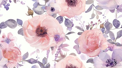 Aufkleber - This digital painting depicts a cluster of pink and purple flowers, with delicate, watercolor-style strokes, on a white background. The flowers are arranged in a loose, natural pattern, creating a sen