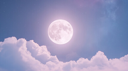 Naklejka na meble big, luminous white moon dominates the starry night sky, surrounded by soft, ethereal clouds, creating a dreamy and romantic atmosphere that feels both peaceful and magical, photo