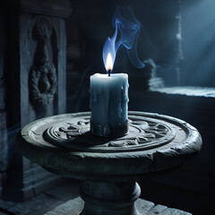 burning candle in a candlestick