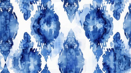 Leinwandbilder - The image shows a seamless repeat pattern of blue watercolor flowers on a white background. The flowers are stylized and abstract, with soft edges and a delicate feel.