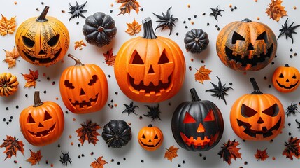 Wall Mural - This Halloween vertical banner design features a frame of decorations on a white background, perfect for a spooky and festive greeting.