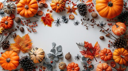 Wall Mural - This Halloween vertical banner design features a frame of decorations on a white background, perfect for a spooky and festive greeting.