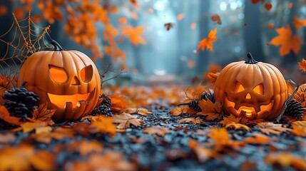 Wall Mural - A pink Halloween background with cute decorations like ghosts, spiders, and skulls offers a top view for a greeting card template.