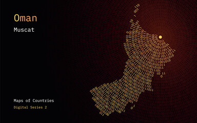 Wall Mural - A map of Oman depicted in zeros and ones in the form of a circle. The capital, Muscat, is shown in the center of the circle	
