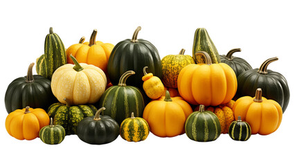 Canvas Print - Ripe green and orange pumpkins isolated on transparent background.