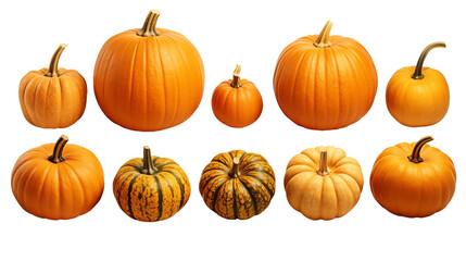 Wall Mural - Set of pumpkins isolated on transparent background.