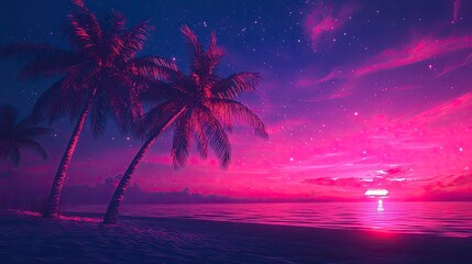 Wall Mural - tropical beach sunset with palm trees. ideal for social media posts and travel blogs.