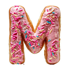 Wall Mural - The letter 'M' made with Donut, standing, isolated a white transparent background