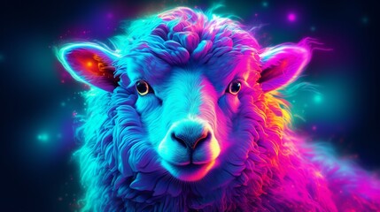abstract neon sheep animal painting image