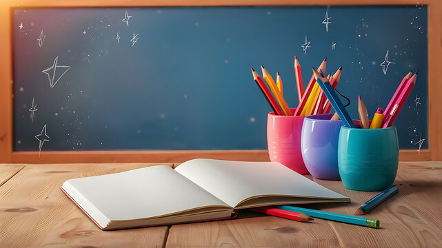 Welcome Back to school horizontal banner, doodle on checkered paper background, vector illustration.
