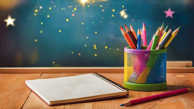 Welcome Back to school horizontal banner, doodle on checkered paper background, vector illustration.