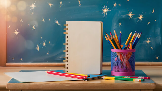 Welcome Back to school horizontal banner, doodle on checkered paper background, vector illustration.