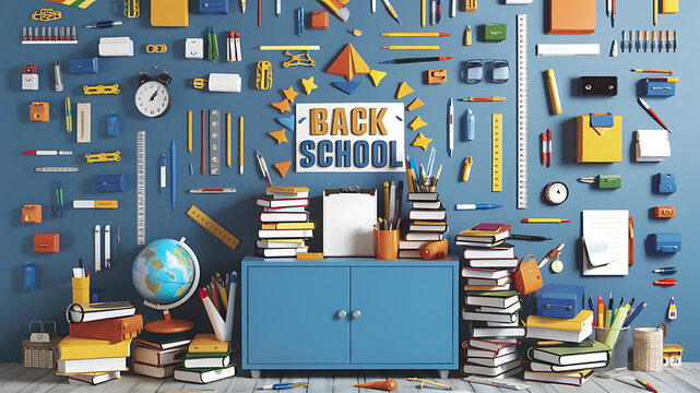 Welcome Back to school horizontal banner, doodle on checkered paper background, vector illustration.
