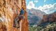 © Татьяна Креминская - Outdoor Rock Climber Scaling a Rocky Cliff in Majestic Mountain Landscape