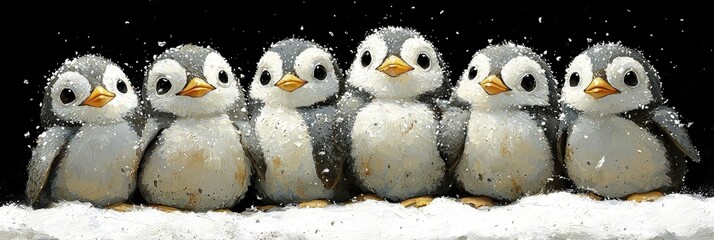 Wall Mural - Adorable Penguins Huddle Together in the Snow