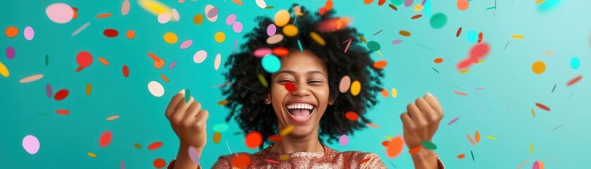 Woman celebrating with confetti in the air, Celebration, Festive joy