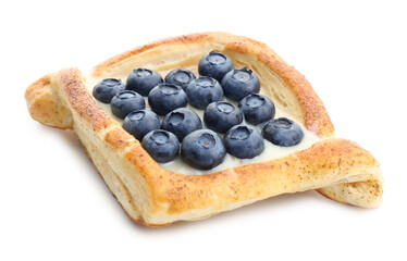 Wall Mural - Tasty puff pastry with blueberries isolated on white