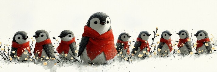 Wall Mural - Adorable Penguins in Red Scarves