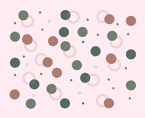 Minimalistic seamless wallpaper with circles in dark  green and  wine colors with a light pink background