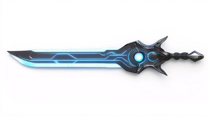 Wall Mural - A sleek futuristic sword with glowing energy lines, illustrated as a minimalistic icon on a white background