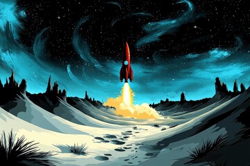 Wall Mural - rocket launch on a desert planet