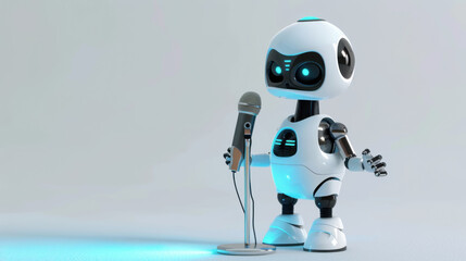 Poster - A robot is holding a microphone and is smiling