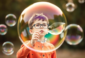 child blowing bubbles