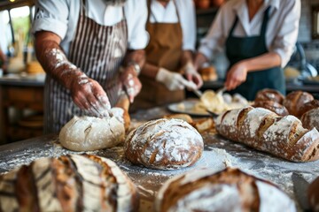 Wall Mural - Group Cooking Class Highlighting Homemade Bread Preparation and Baking Techniques