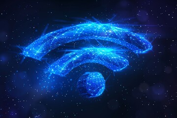 Poster - a blue glowing wifi symbol against a dark space background