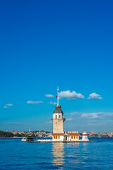 Wall Mural - Maiden's Tower with beautiful sunrise sky in Istanbul, Turkey. (Turkish Name: KIZ KULESI). Colorful sunrise sky in Istanbul.