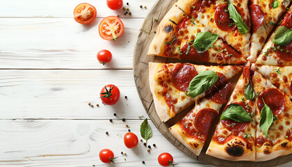 Poster - Delicious pizza served on wooden table