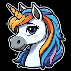 Poster - Cute Cartoon Unicorn with Blue and Orange Hair