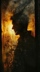 Poster - A man is standing in front of a window with raindrops on it