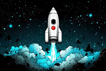 Wall Mural - rocket launch into space with stars and clouds