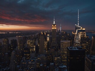 Wall Mural - New York at dusk, city light