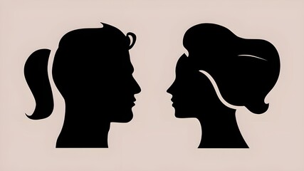 A modern silhouette of a man and a woman's profiles, merging together to form the shape of a single icon.