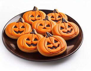 Halloween biscuits shaped like pumpkins. Homemade Halloween Cookies Decorated Like Pumpkins isolate on white background