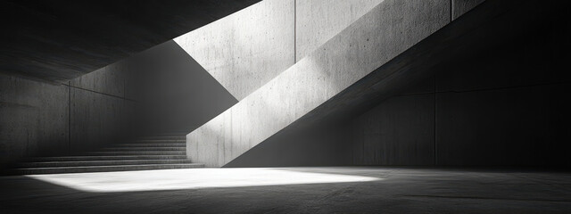 Wall Mural - A dark, empty room with a staircase and a light shining on it