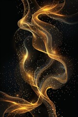 Poster - Golden waves flow gracefully, mingling with sparkling particles against a black backdrop