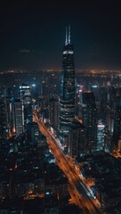 Wall Mural - Night view of city skyline