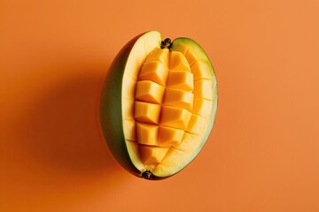 Wall Mural - Succulent Raw Mango on a Vibrant Orange Background