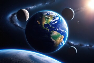 Wall Mural - High Quality 3D Visualization of Earth and Moon in Deep Space Stunning Cosmic and Solar System Illustrations