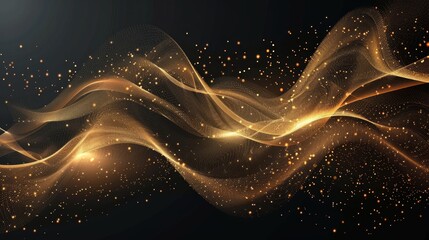 Poster - golden waves with twinkling particles create an enchanting and elegant visual effect
