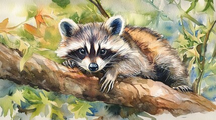 Sticker - watercolor painting raccoon