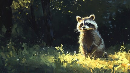 Poster - there is a raccoon that is standing in the park