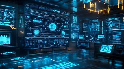 Poster - Futuristic urban research facility with AI-powered data analysis and interactive digital experiments