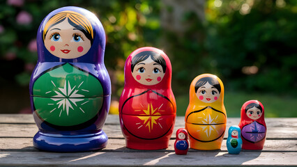 A set of colorful plastic nesting dolls