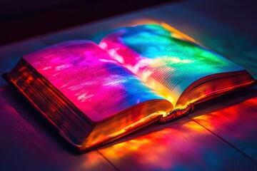 Glowing Book with colors , ai